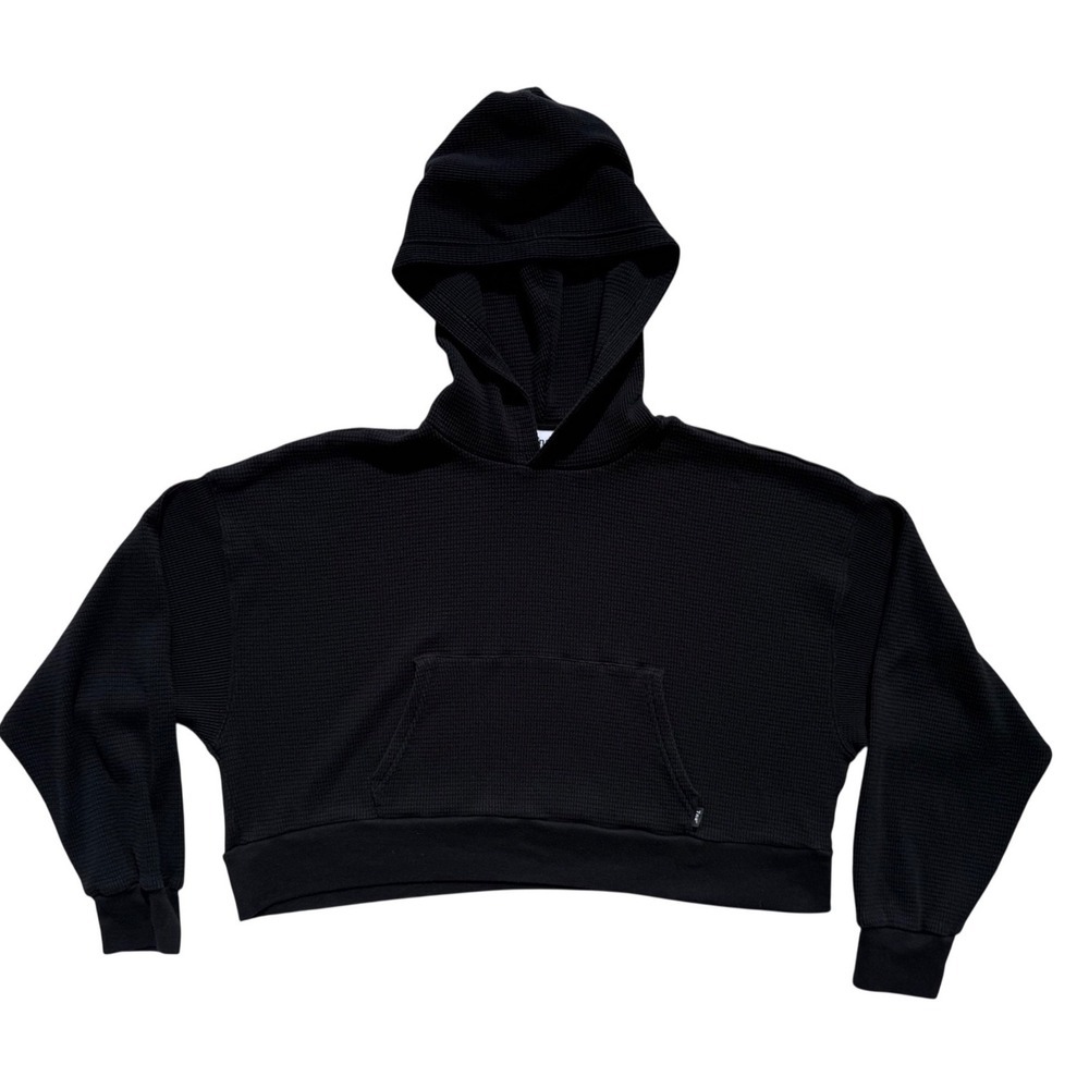 TNA Aritzia the Tna Baby Waffle Relaxed Hoodie, Cropped Black, Oversized Size 2